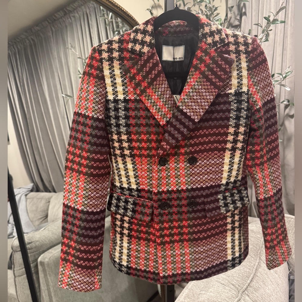 NWT WE-AR4 Plaid Double-Breasted Blazer